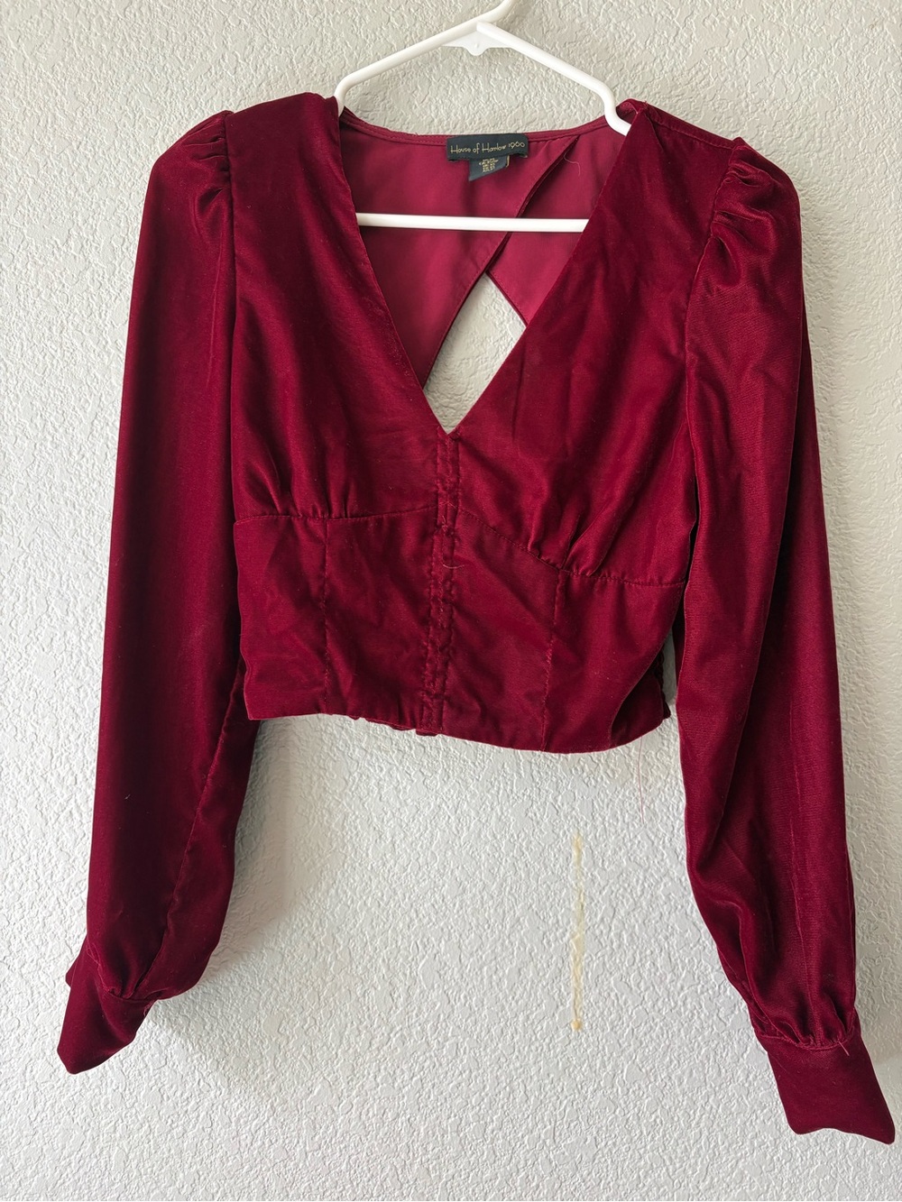 House of Harlow 1960 Burgundy Velvet V-Neck Crop Top